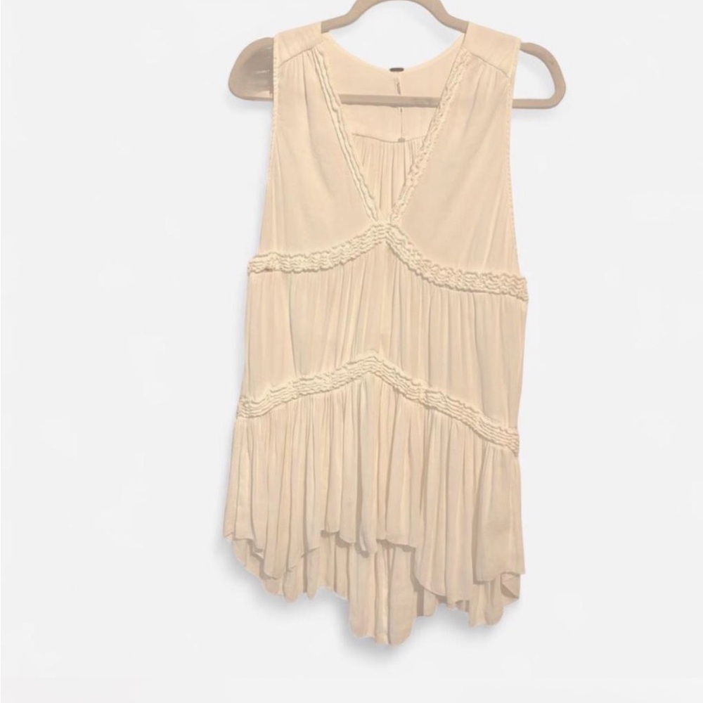 Free People Boho V-Neck Tunic Mini Dress- size‎ small- white - Picture 2 of 3